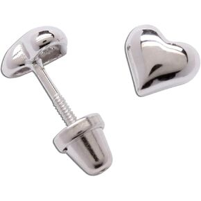 Children's Sterling Silver and 14K Gold-Plated Heart Earrings with Tiny CZ Stone and Screw Backs