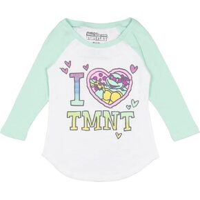 Teenage Mutant Ninja Turtles Girls' I Love TMNT Kids Raglan Tee Shirt (Large, 10/12)
