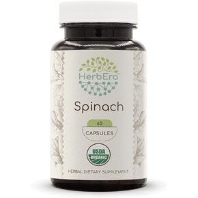 Spinach USDA Organic 60 Capsules | Natural Herbal Supplement | Certified Organic Vegetarian Capsules and Organic Spinach (Spinacia oleracea) Dried Leaf (60 Capsules)