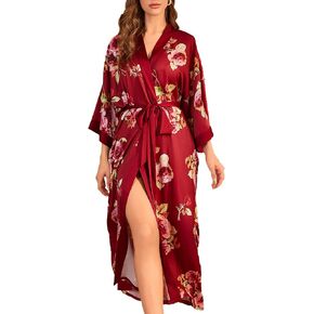 Women Silk Robe Satin Kimono Robes Japanese Style Nightwear - Lightweight & Breathable, Lounging & Relaxing - One Size