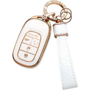 for Honda Key Fob Cover with Keychain,Car Key Shell Protector Holder 5 Buttons for 2022 2023 2024 Honda Accord Civic HR-V CR-V Pilot Odyssey,Soft TPU Key case Accessories(white01)