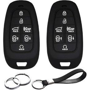 2pcs Compatible with Hyundai Tucson Palisade Nexo Santa Fe Sonata Ioniq Smart 7 Buttons Key Fob Cover Case Key Chain Protector Keyless Entry Remote Holder