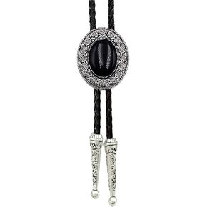 SELOVO Genuine Leather Black Rhinestone Cowboy Native American Flower Retro Bolo Tie