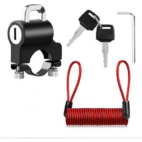 Helmet Lock Handle with 2 Keys, 22-26mm Universal Helmet Accessories for Motorbike Scooter Street Bike (Lock & Red Rope)
