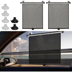 2PCS Car Window Shades for Baby, Upgraded Retractable Car Sun Shades for Side Window 18"×15", Car Roller Curtains Window Covers Cooling Block Heat and UV Rays for Kids Baby Pets Travel