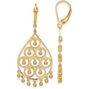 Diamond2Deal 14k Yellow Gold Polished Diamond-cut Chandelier Style Dangle Earrings (Length 1.77 in, Width 0.73 in)