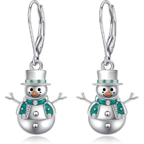 S925 Sterling Silver Snowman Dangle Drop Earring for Women Christmas Earring Jewelry Gifts Snowman Leverback Earring