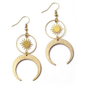 Sacina Gothic Boho Sun and Moon Zinc Earrings, Crescent Moon Star Pendant, Celestial Earrings, Goth Jewelry Gift for Women (Sun and Moon)