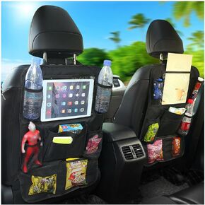 2PCS Car Backseat Organizer, Waterproof & Stain Resistant Kick Mats Seat Protector with Storage Pockets, Heavy Duty Back Seat Cover for Kids, Travel Car Accessories (A+2)