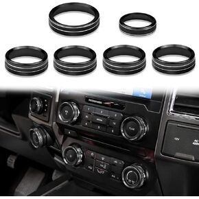 F150 XLT 4WD & Trailer Engine Knob AC VOL Air Conditioner Switch Cover Audio Trim Ring Center Console Knob Compatible for Ford F150 XLT Accessories 2015-2019 6PCS (Red)