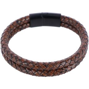 Trafalgar Men's Simple Double Band Braided Secure Clasp Leather Bracelet