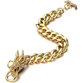 Dragon Chain Bracelet Grunge & Punk Men's Stainless Steel Plated Gold Silver Dragon Head Bone Form Heavy Metal Link Bracelet