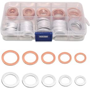 100 PCS Car Oil Pan Drain Screw Gasket Combination Set, M10 M12 M14 M16 M18 2 Material Gasket, Compression Gasket Leak-Proof Seals with Storage Box, Universal for Most Cars (Silver & Gold)