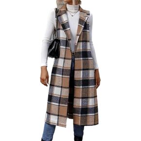 IDEALSANXUN Womens Long Plaid Vest Fall Winter Sleeveless Blazer Jackets Open Front Cardigan in Kuwait