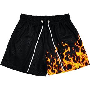 DIOTSR Mens Flame Graphic Shorts Workout Basketball Shorts Casual Cool Track Shorts Drawstring Waist