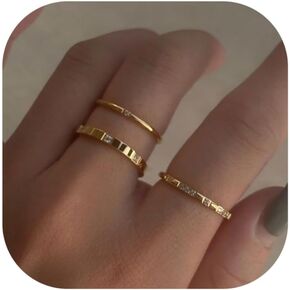 KAERUN Stackable Gold Rings for Women Non Tarnish 14K Gold Plated Stacking Cubic Zirconia Ring Set Dainty Fashion Statement Commitment Wedding Rings Women's Egagement Rings Size 6 7 8 9 10