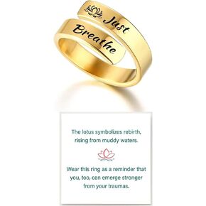 HUASAI Just Breathe Ring Lotus Just Breathe Rings for Women Stainless Steel Hope Rings Just Breathe Just Breathe Rings for Women Adjustable Inspirational Rings Trendy Gifts Stuff