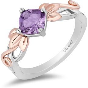 Jewelili Enchanted Disney Fine Jewelry Sterling Silver and 10K Rose Gold with Amethyst Rapunzel Ring Size 7