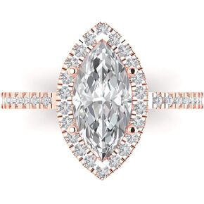 Clara Pucci 2.48 Brilliant Marquise Cut Solitaire W/Accent Halo Stunning Moissanite Wedding Statement Bridal ring Solid 18K Rose Gold