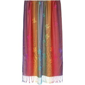 Woven Rainbow Colorful Butterfly and Flower Pride Soft Fringe Pashmina Shawl Scarf Wrap