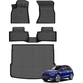 Floor Mats & Cargo Liner for 2018-2024 Audi Q5 SQ5 (Include Sportback) All Weather Automotive TPE Liners Set Anti-Slip Waterproof Floor Liners Accessories (Car Mats+Trunk Mat) Black