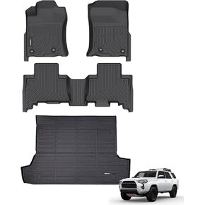 سجادات أرضية ANBINGO وبطانة شحن لسيارة Toyota 4Runner 2013-2025 (تناسب فقط 7 مقاعد)، سجادات أرضية 4Runner مناسبة لجميع الأحوال الجوية، الصف الأول والثاني والخلفي، مجموعة كاملة من 4 ملحقات باللون الأسود in Kuwait