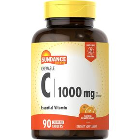 Sundance Chewable Vitamin C 1000mg | 90 Tablets | Natural Orange Flavor | Vegetarian, Non-GMO, and Gluten Free Supplement
