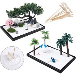 Zen Garden Kit 11x8 with White Sand Japanese Mini Beach Zen Sand Artificial Bonsai Tree Rocks Rakes and Accessories for Prayer,Home,Office Desk Zen Sand Garden,Sand Tray Meditation Room