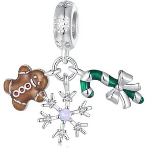 NINGAN 925 Sterling Silver Charms Fit for European Bracelets and Necklaces, Merry Christmas Tree Heart Elk Horn Snowflake Beads with Shiny Cubic Zirconia as Christmas Jewelry Gifts for Women