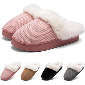 Women's Fuzzy House Slippers Comfy Memory Foam Bedroom Slippers Warm Knit Fluffy Plush Womens Slippers Slip-on House Shoes Indoor Outdoor