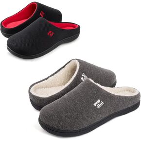 RockDove Set of 2 Pairs - US Size 11-12, Men's Original Two-Tone Slipper (Black/Red) Men's Sherpa Lined Clog Slipper (Grey)