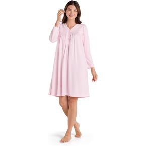 ثوب نوم نسائي من Miss Elaine، ثوب محبوك على شكل قرص العسل بأكمام طويلة ورقبة دائرية، ملابس نوم وملابس نوم نسائية (صغير صغير، وردي) in Kuwait