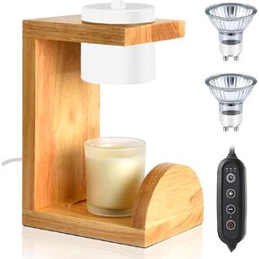 Candle Warmer Lamp - Dimmable Electric Candle Warmer with Timer, Home Decor, Wax Melts Warmer for Jar Candles, Home Decor - Wood (White)(Candle not Included)