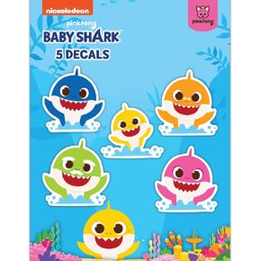 Baby Shark Decals - Set of 5 Officially Licensed PinkFong Nickelodeon Baby Shark Family Stickers for Water Bottle Tumbler Sippy Cup Peeking