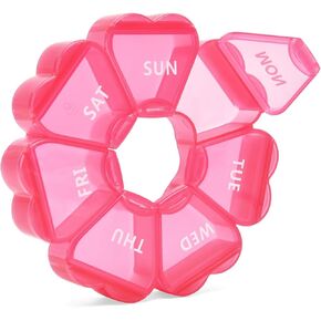Pink Weekly Pill Organizer, Pill Box 7 Days, Daily Vitamin Case with Large Capacity Compartments, Pills Containers for Fish Oil Medicine and Other Supplements