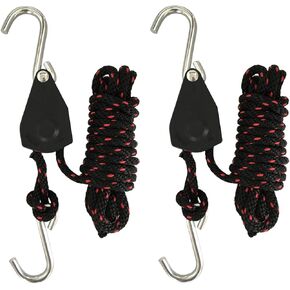 Rope Tie Downs, 1/4 in. X 10 ft. Heavy Duty Rope Lock Adjustable Ratchet Pulley for Kayak Canoe (2-Pack)