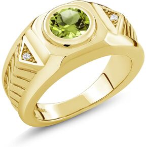 Gem Stone King 2.03 Cttw Men's 18K Yellow Gold Plated Silver Green Peridot Ring For Men | Available in size 7, 8, 9, 10, 11, 12, 13