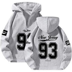 Verdusa Men's Zip Up Hoodie Jersey Shirt Long Sleeve Hooded Sweatshirt