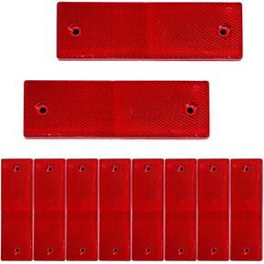 10 PCS Rectangular Safety Reflectors, Plastic Self Adhesive Safety Warning Reflective Stickers, Universal Stick-on Rear Safety Reflectors for Most Vehicles, Car Accessories (Red+White)