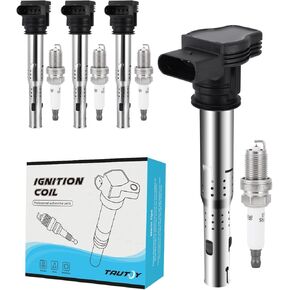 UF575 Ignition Coil Pack Spark Plug Iridium 4 PCS (2.0L 4.2L) 2004-2019 For Audi A3 A4 A5 A6 A8 Allroad Q3 Q5 RS4 RS5 TT,For VW Beetle CC Eos GLI Golf GTI Jetta Passat Rabbit