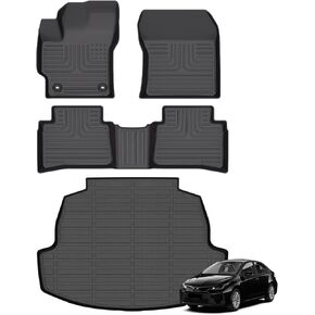 Floor Mats & Cargo Liner for Toyota Corolla 2025-2020 (only Sedan&Include Hybrid) Set All Weather Automotive TPE Liners Anti-Slip Waterproof Floor Liners Accessories (Car Mats+Trunk Mat) Black