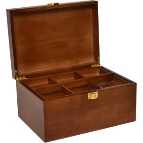Wooden Decorative Keepsakes Storage Box with Hinged Lid, Adjustable Tray and Divider