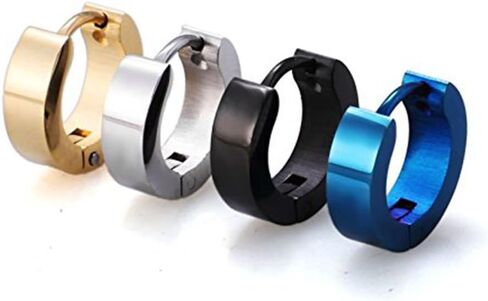 Stainless Steel Huggie Earrings - Unisex Cool Small Hypoallergenic Hoop Stud Earring Piercings (1 Set 4 Pairs) in Kuwait