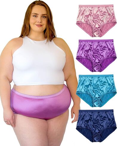 B2BODY Satin Panties Small to Plus Size Womens Underwear Full Coverage Brief Multi-Pack in Kuwait