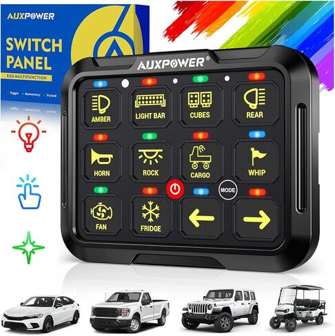 12 Gang Switch Panel RGB A212 Toggle Momentary Strobe Switch Pod with Backlit Off Auto Dimmable Universal Mounting Bracket Auxiliary Switch Panel for Offroad Truck Car RV SUV Waterproof in Saudi Arabia