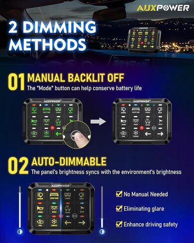 12 Gang Switch Panel RGB A212 Toggle Momentary Strobe Switch Pod with Backlit Off Auto Dimmable Universal Mounting Bracket Auxiliary Switch Panel for Offroad Truck Car RV SUV Waterproof in Saudi Arabia
