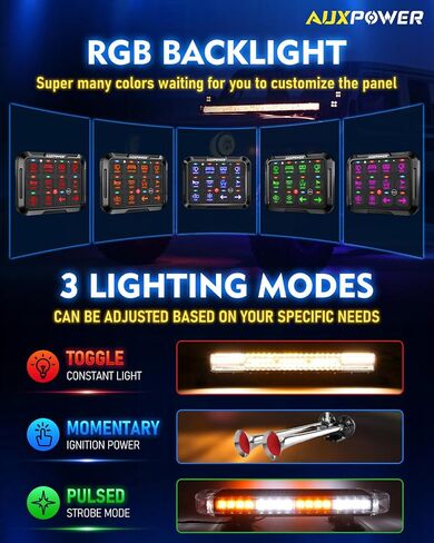 12 Gang Switch Panel RGB A212 Toggle Momentary Strobe Switch Pod with Backlit Off Auto Dimmable Universal Mounting Bracket Auxiliary Switch Panel for Offroad Truck Car RV SUV Waterproof in Saudi Arabia