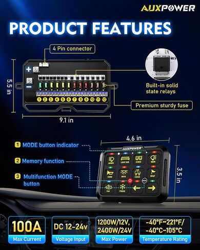 12 Gang Switch Panel RGB A212 Toggle Momentary Strobe Switch Pod with Backlit Off Auto Dimmable Universal Mounting Bracket Auxiliary Switch Panel for Offroad Truck Car RV SUV Waterproof in Saudi Arabia
