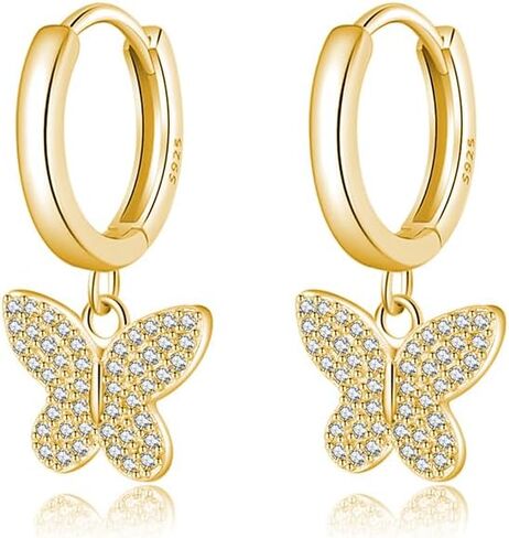SLUYNZ 925 Sterling Silver CZ Buffterfly Hoop Earrings for Women Teens Sparkling Butterfly Hoop Earrings Huggie Drop in Kuwait