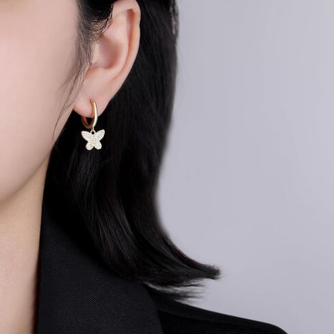 SLUYNZ 925 Sterling Silver CZ Buffterfly Hoop Earrings for Women Teens Sparkling Butterfly Hoop Earrings Huggie Drop in Kuwait